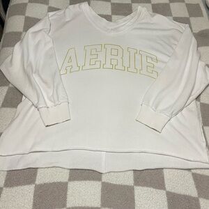 Aerie Cream Sweatshirt with Yellow Green Logo